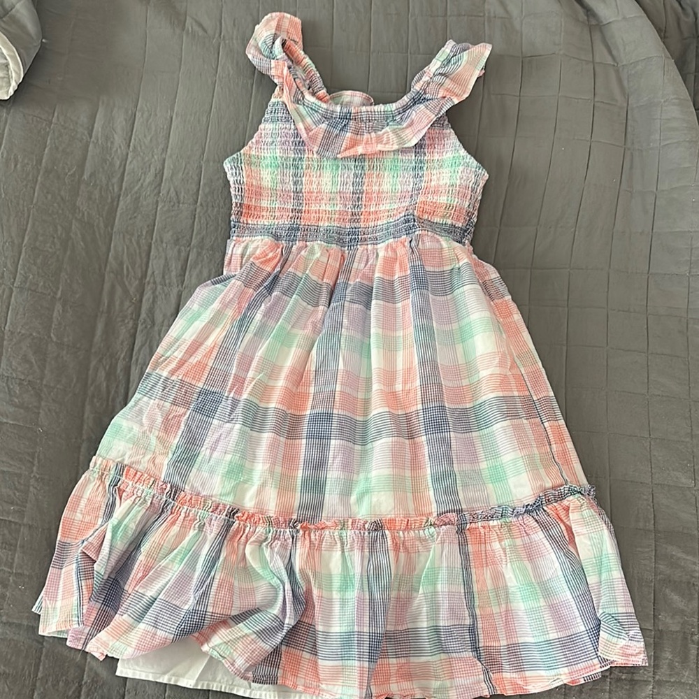 J. Crew Factory Pink and Blue Asymmetrical Ruffled Sundress